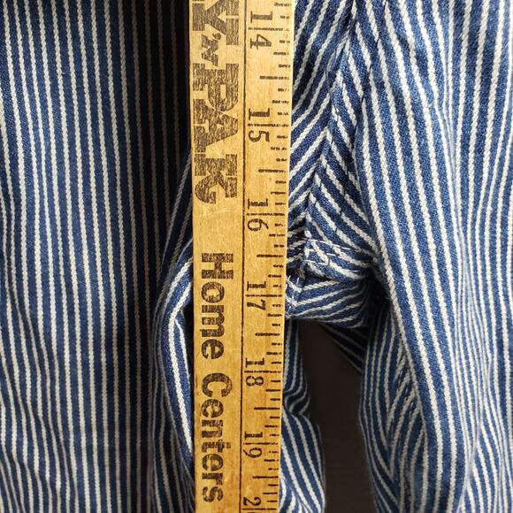 Key Size 48x32 Railroad Stripe Bib Overalls Blue White Farmer Chore Workwear - Picture 7 of 14